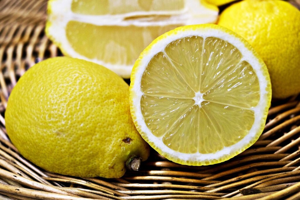 lemon cut in half on kitchen counter