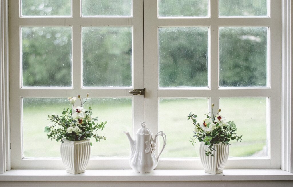 clean white window frame after cleaning with natural light