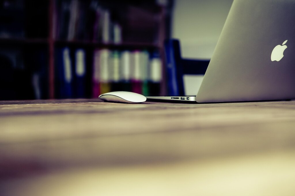 Korean freelancer checking welfare benefits on laptop at home office