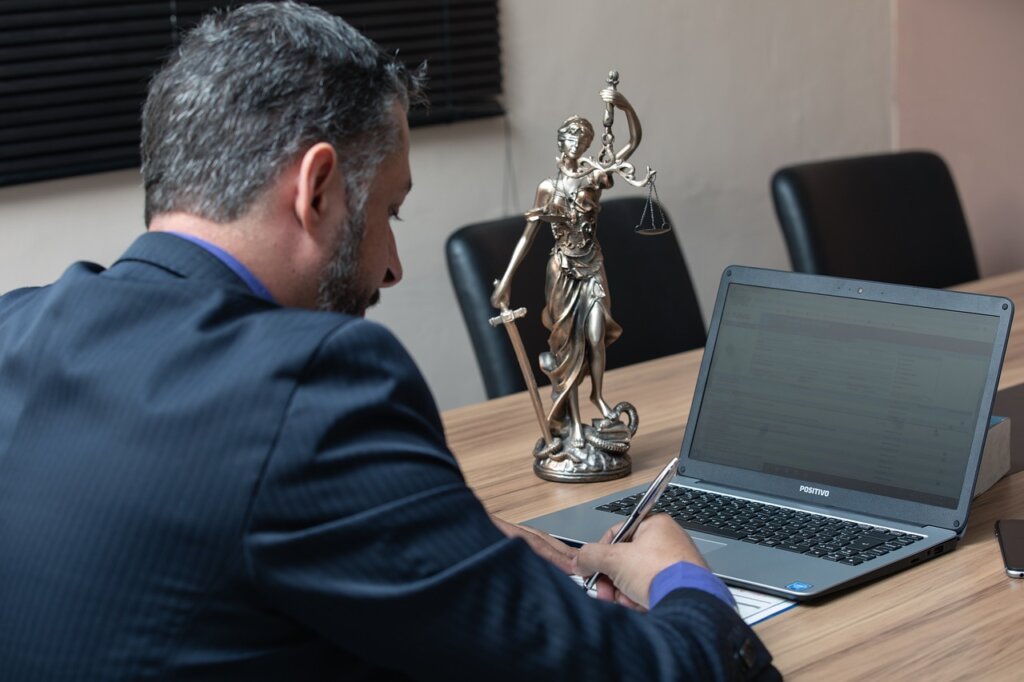 legal consultation with lawyer and documents at office